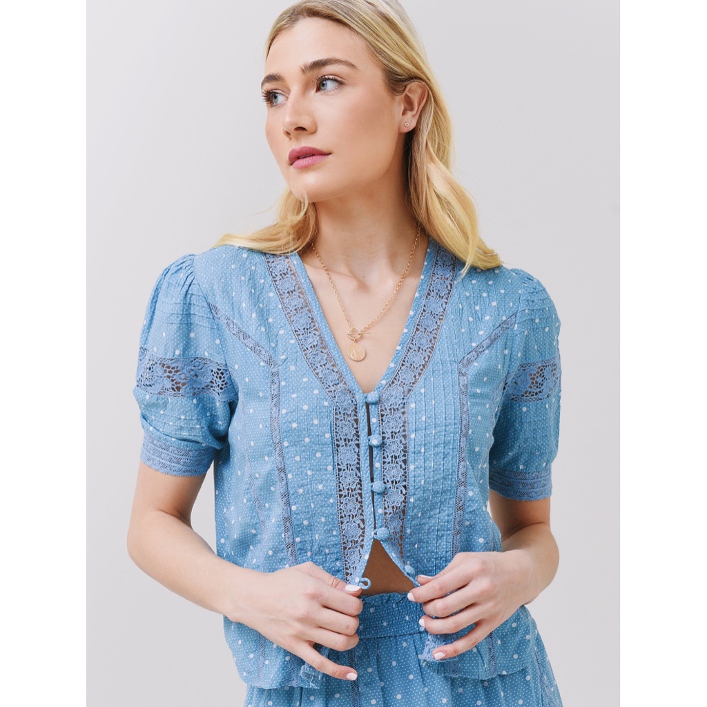 Loveshackfancy Gavilan Top Shirt Blue Bonnet Medium Nwt